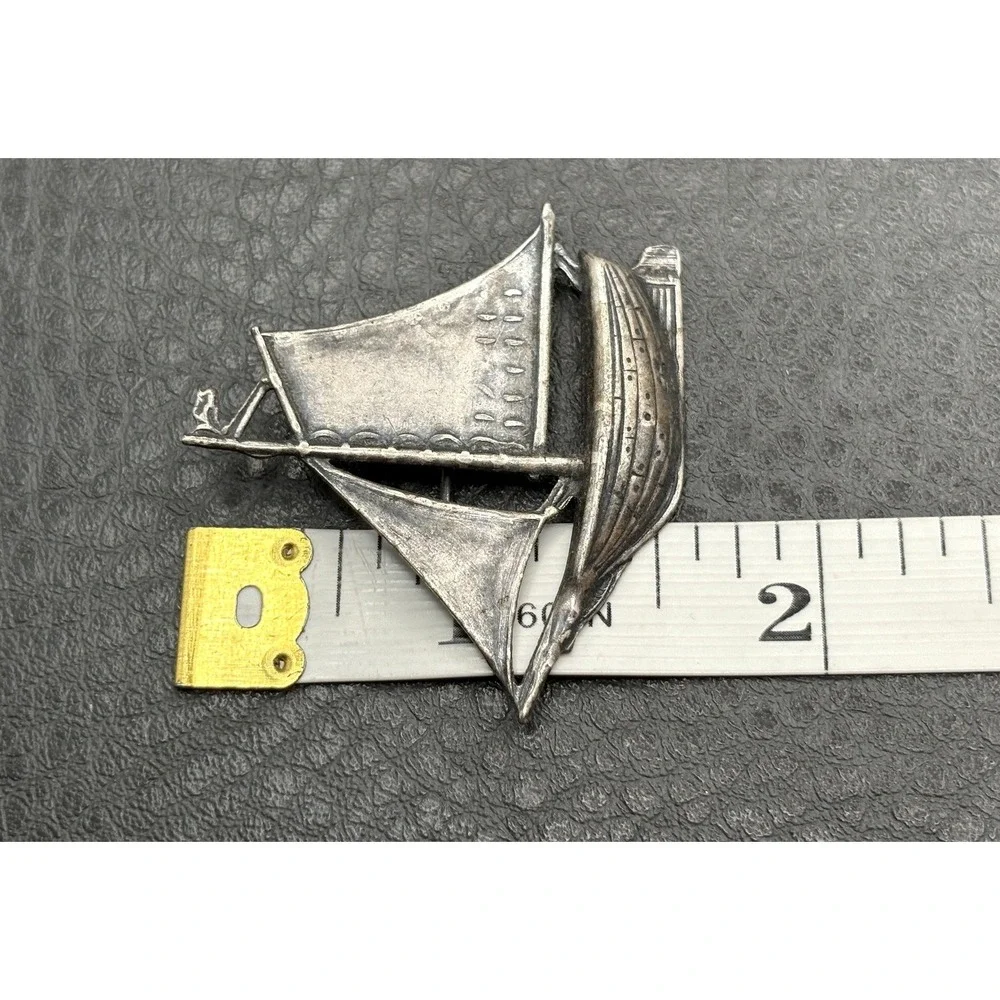 Vintage Sailboat Ship Brooch Nautical Ocean Beach Silver Plated